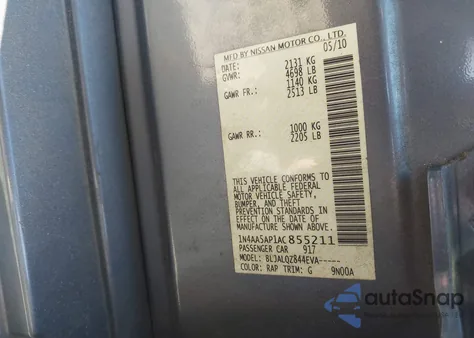 2010 Nissan Maxima 3.5 S из США, поврежденный, VIN 1N4AA5AP1AC855211